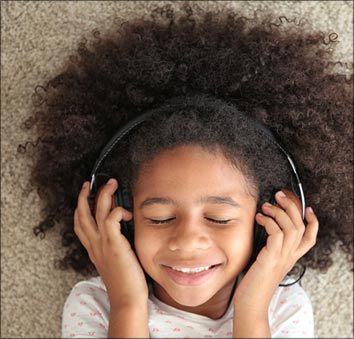 Child listens to audio story